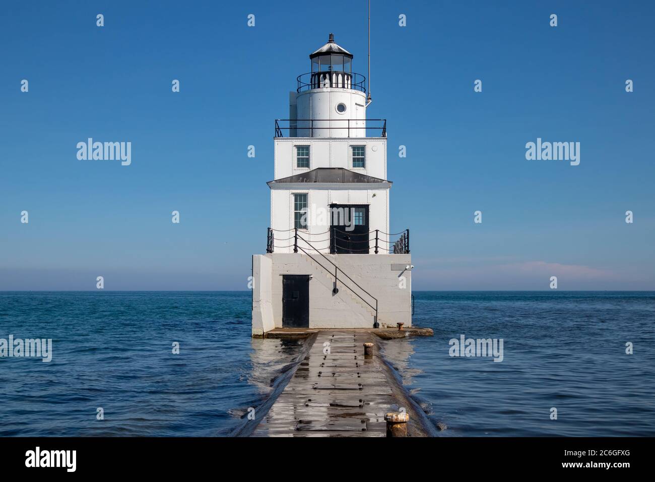 Manitowoc North Breakwater Lighthouse in Manitowoc, Wisconsin in July, horizontal Stock Photo