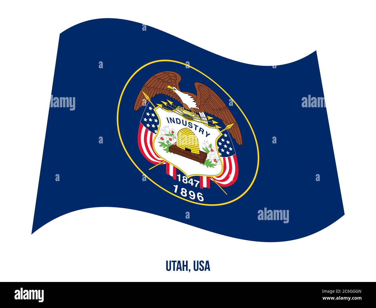 Utah (USA State) Flag Waving Vector Illustration on White Background