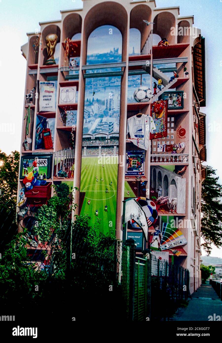 Soccer wall in Lyon, France during the 1998 World Cup. Stock Photo