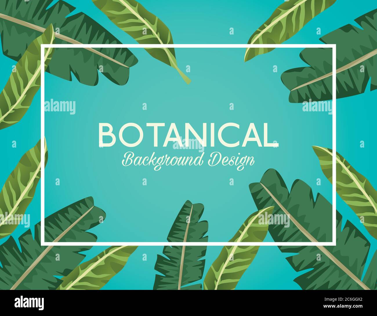 tropical leafs in square frame and lettering botanical background ...