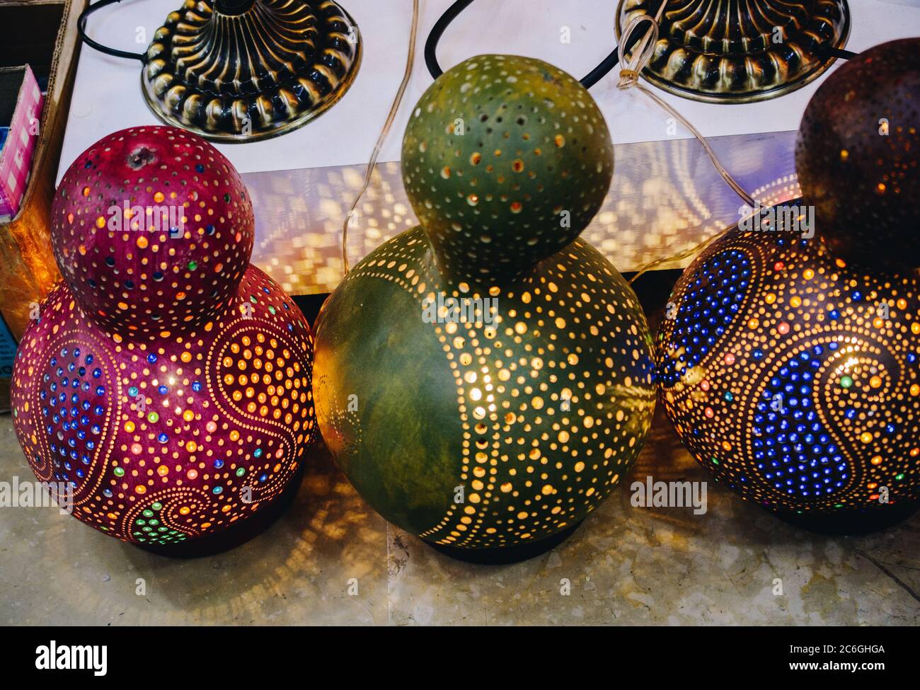Decorative handmade calabash in the Turkish market with light Stock