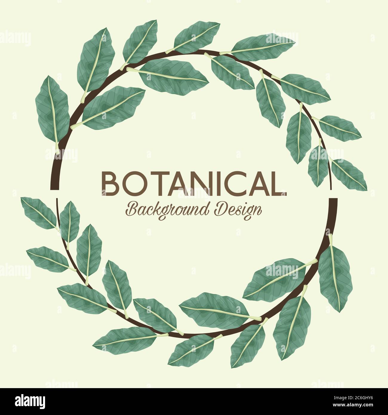 tropical leafs in circular frame and lettering botanical background ...