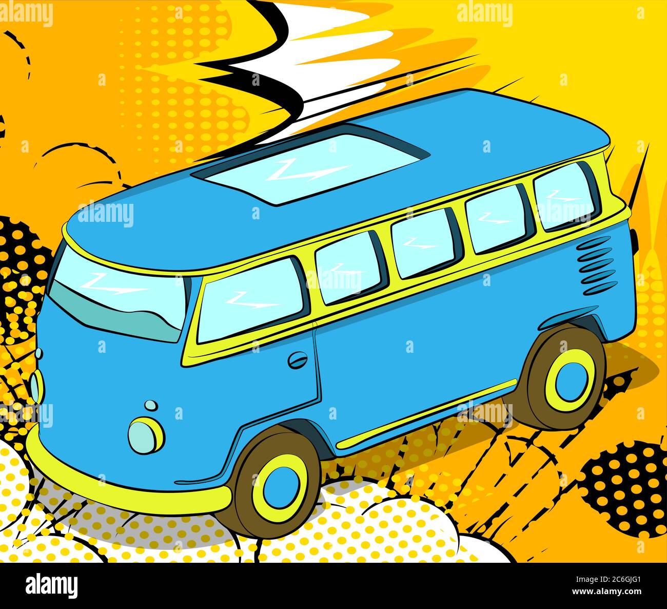 Comic book style, cartoon vector illustration of a cool retro van ...