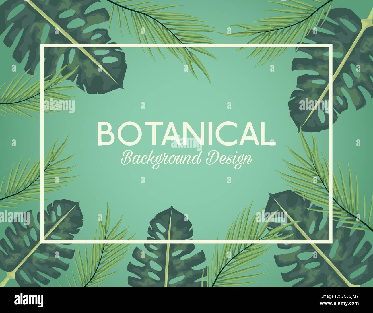 tropical leafs in square frame and lettering botanical background ...