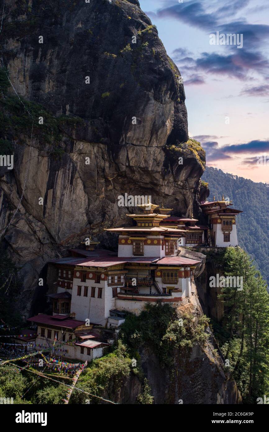 --File--In this undated photo, Paro Taktsang, a prominent Himalayan Buddhist sacred site and the temple complex is captured in the cliffside of the up Stock Photo