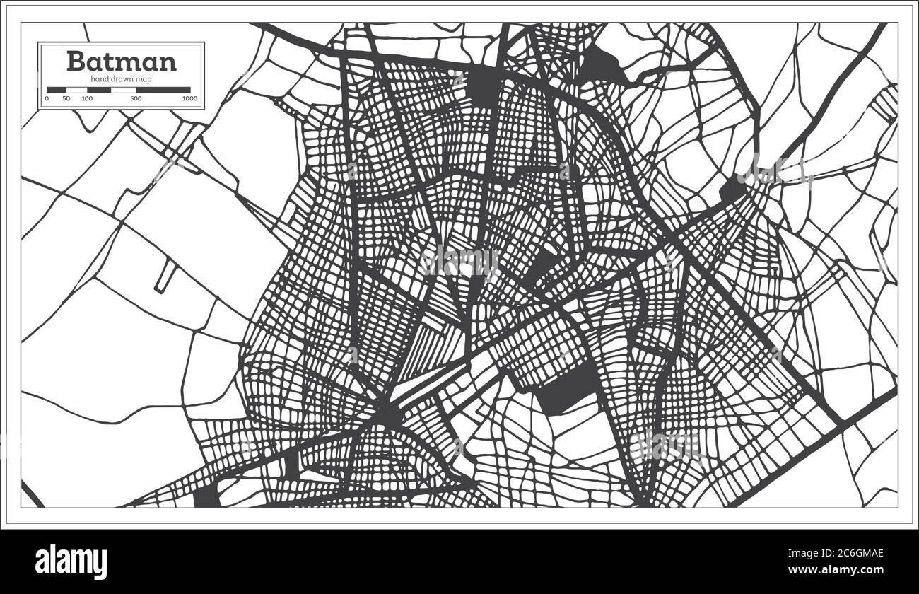 Batman Turkey City Map in Black and White Color in Retro Style. Outline  Map. Vector Illustration Stock Vector Image & Art - Alamy
