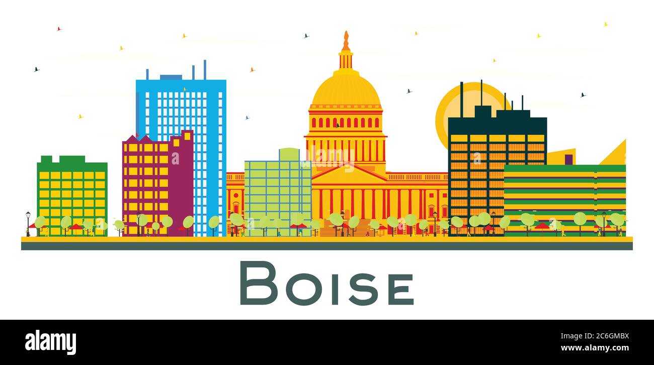 Boise Idaho City Skyline with Color Buildings Isolated on White. Vector Illustration. Business Travel and Tourism Concept with Modern Architecture. Stock Vector