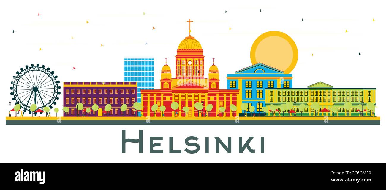 Helsinki Finland City Skyline with Color Buildings Isolated on White. Vector Illustration. Business Travel and Tourism Concept. Stock Vector