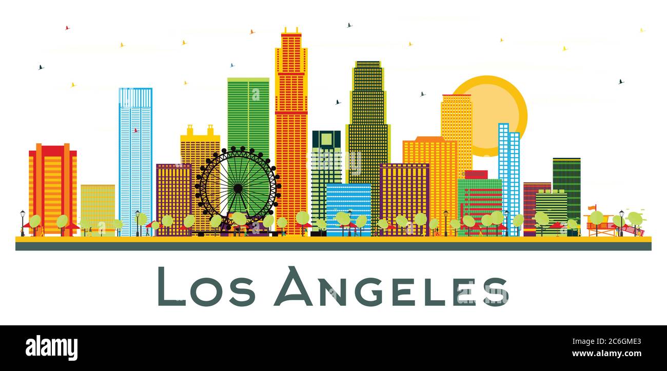 Los Angeles California City Skyline with Color Buildings Isolated on White. Vector Illustration. Business Travel and Tourism Concept. Stock Vector