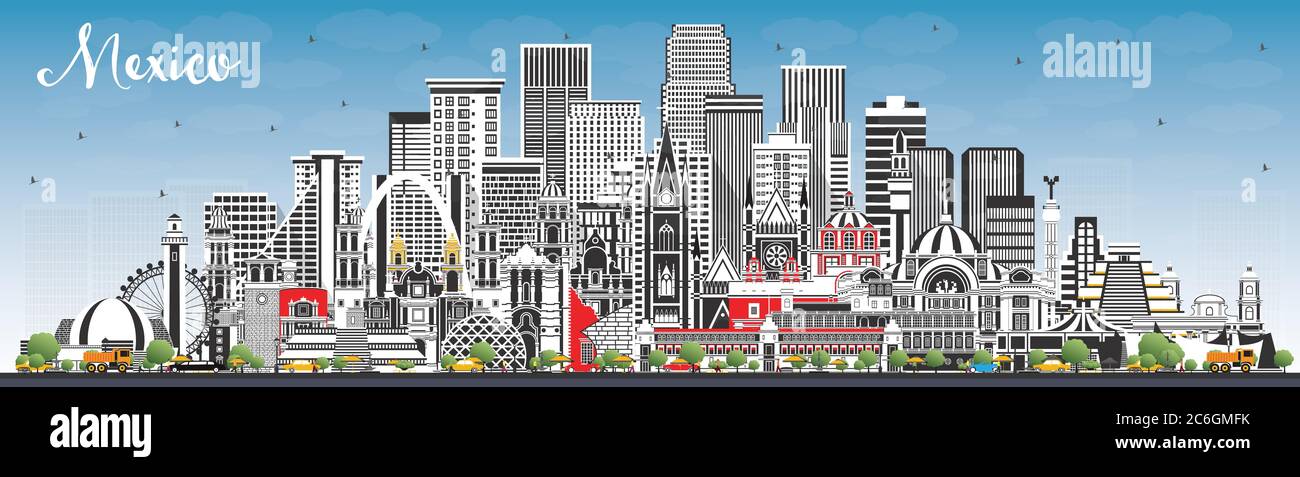 Mexico (Country) City Skyline with Gray Buildings and Blue Sky. Vector ...