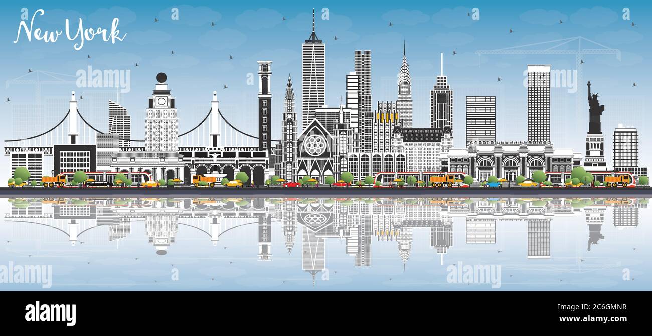 New York USA City Skyline with Color Buildings, Blue Sky and ...