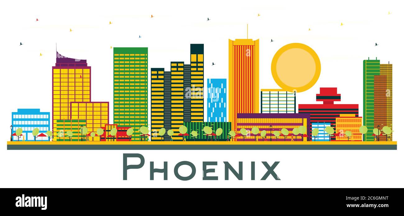 Phoenix Arizona City Skyline with Color Buildings Isolated on White. Vector Illustration. Business Travel and Tourism Concept. Stock Vector