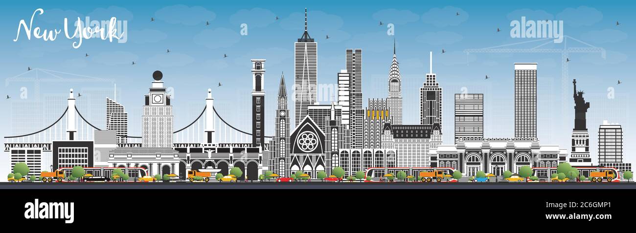 New York USA City Skyline with Color Buildings and Blue Sky. Vector ...