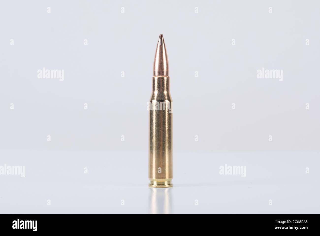 .308 Round of Ammunition on White Background Stock Photo