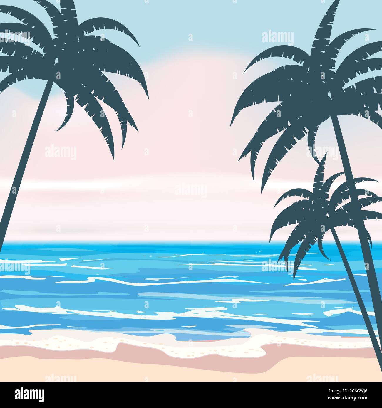 Summer tropical background template with exotic palm leaves and plants ...