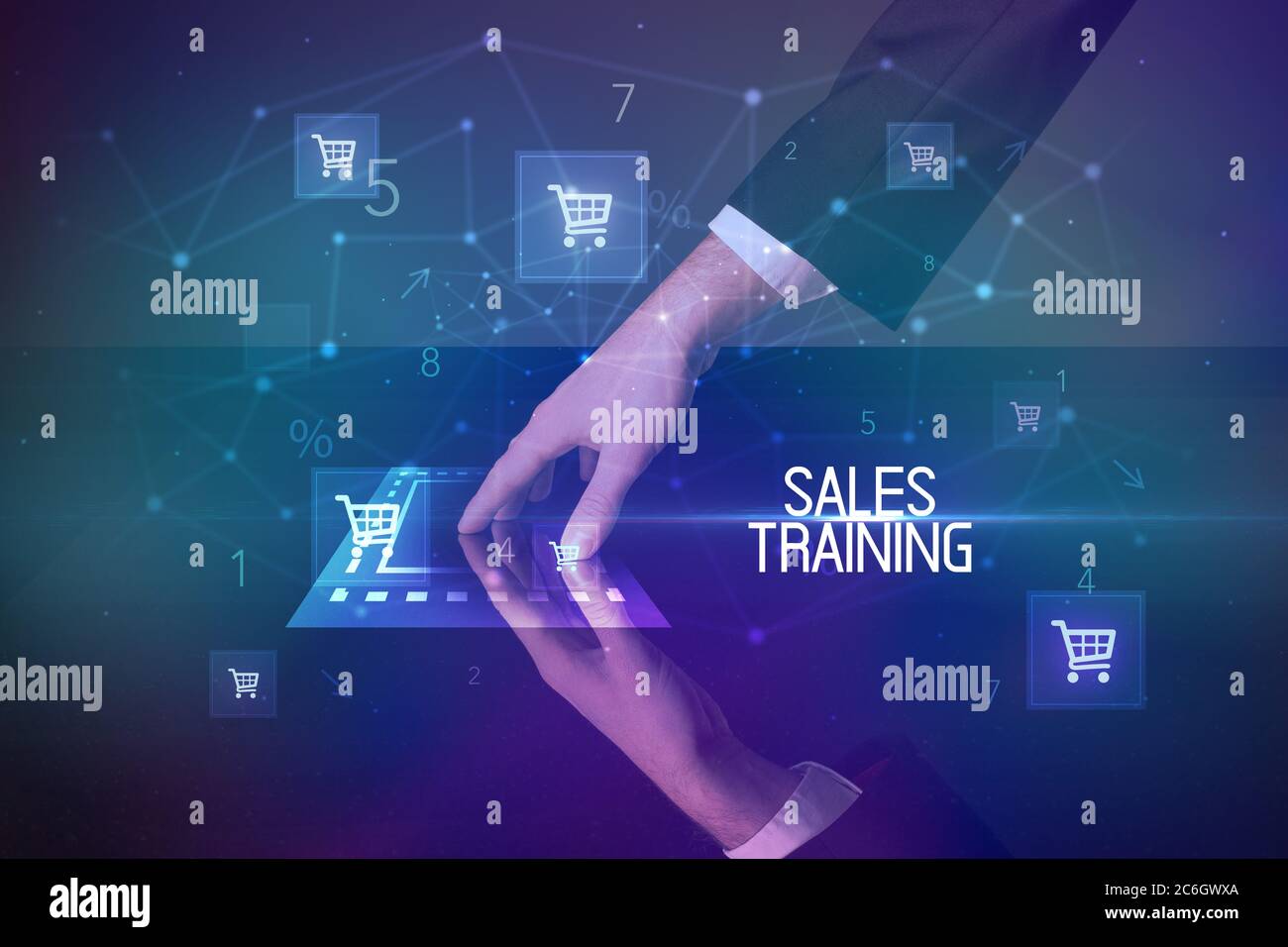 Online shopping with SALES TRAINING inscription concept, with shopping ...