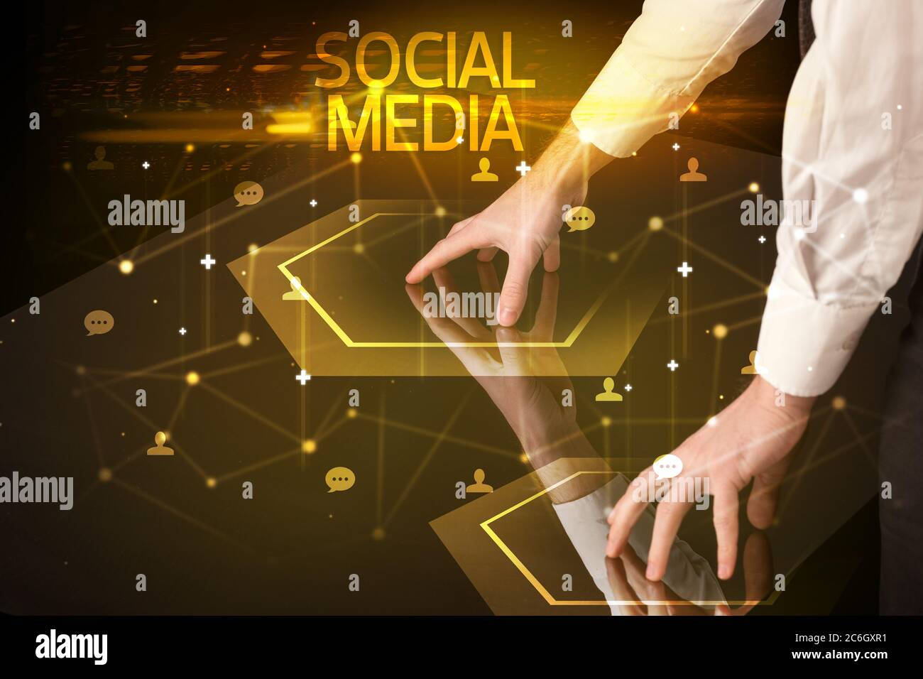 Navigating social networking with SOCIAL MEDIA inscription, new media concept Stock Photo