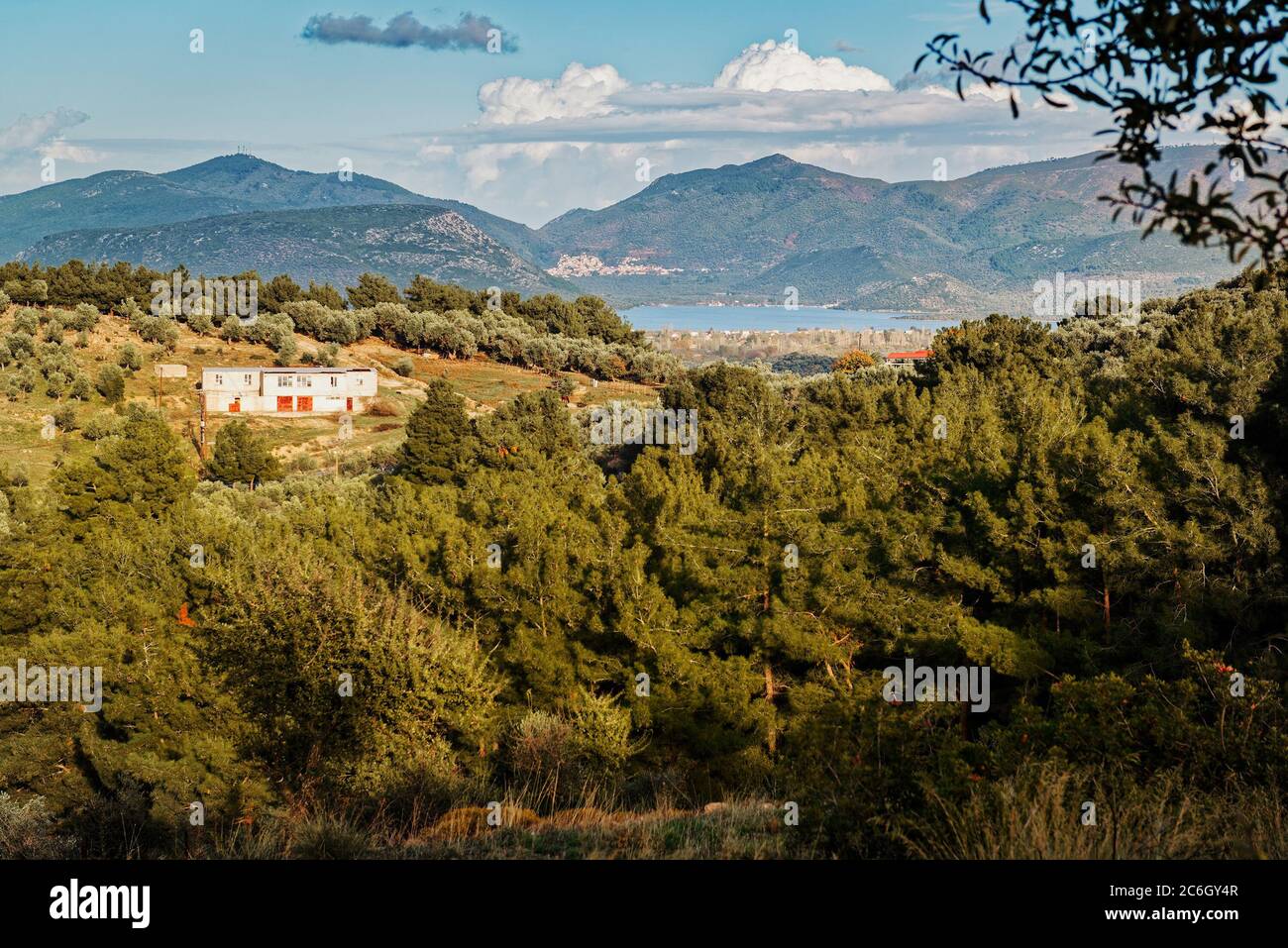Aegean Sea at summer. Panoramic view of Lesbos Island. Greece, Europe Stock Photo