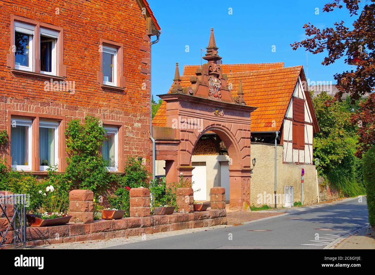 old city gate in  Tauberbischofsheim, Germany, north-east of Baden-Wuerttemberg Stock Photo