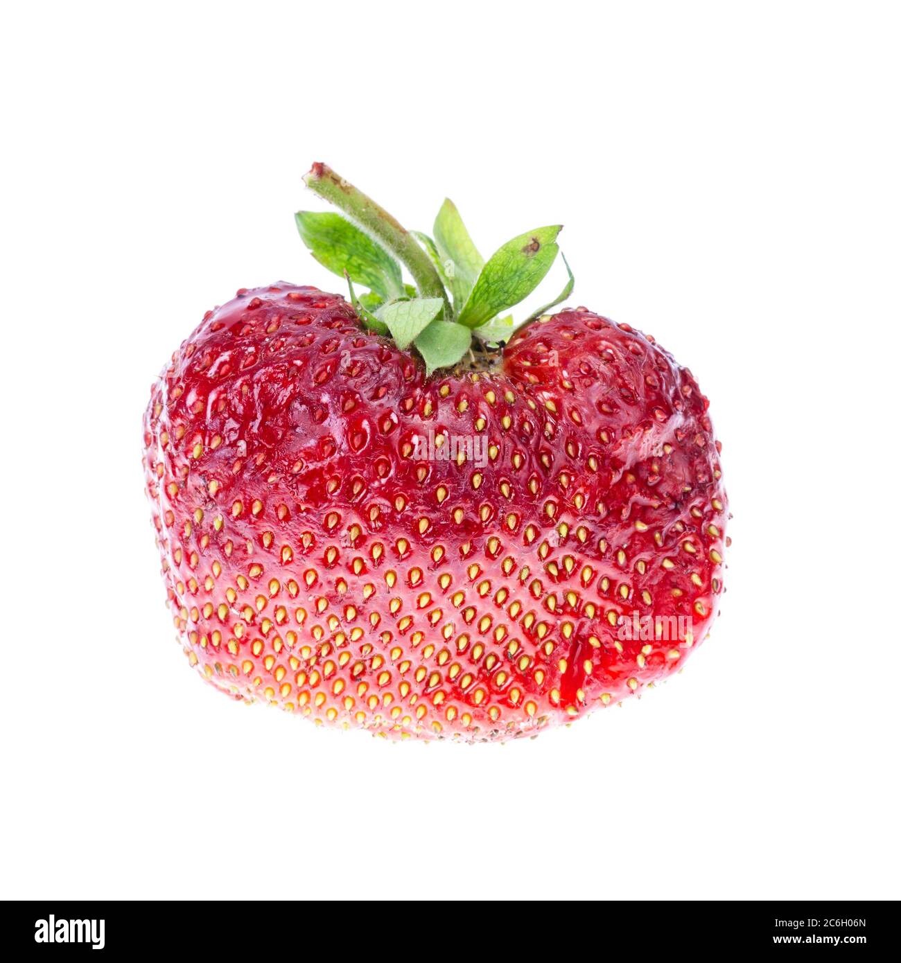 One big red ripe sliced strawberry isolated on white background Stock ...