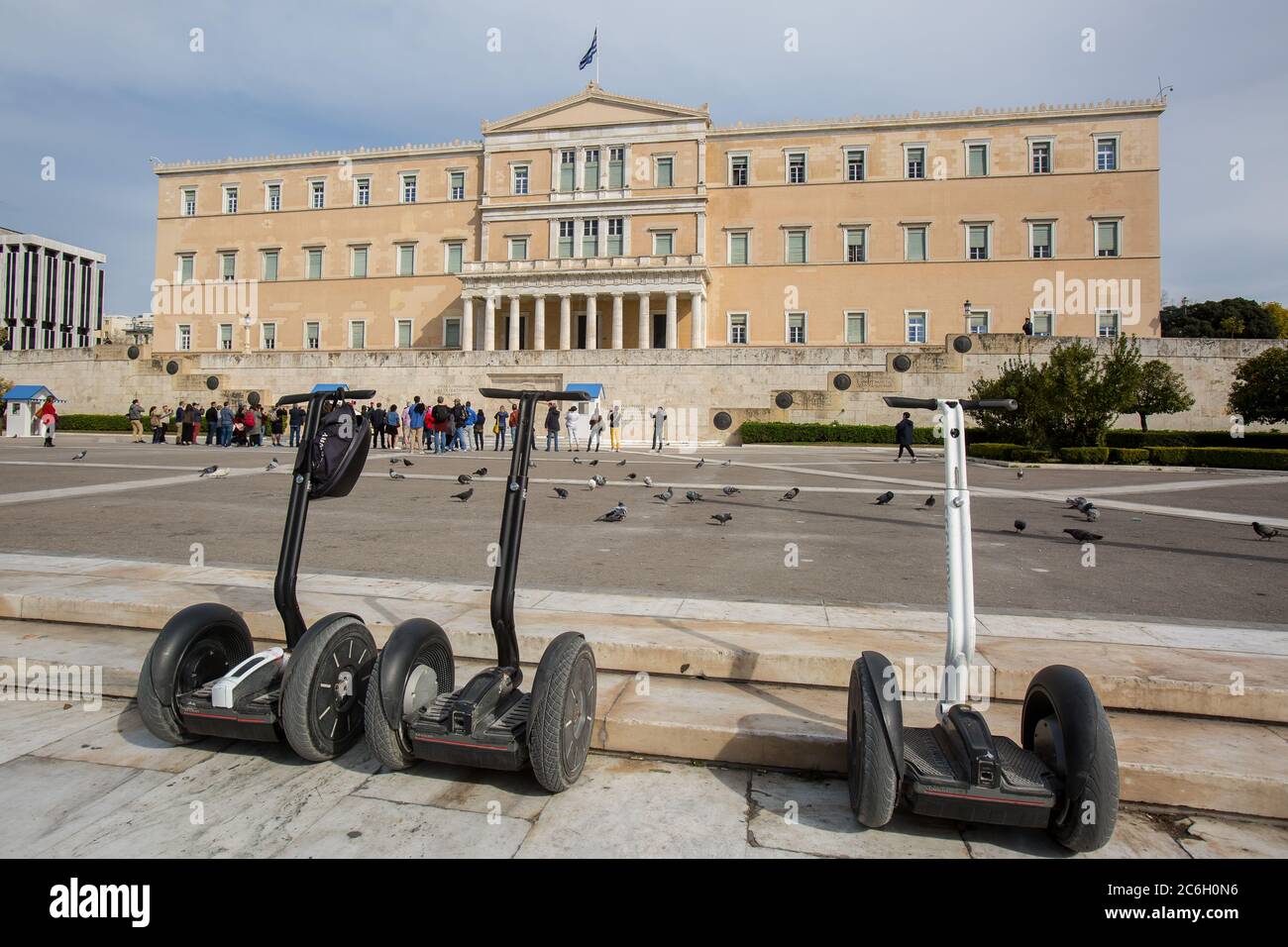Parked hoverboards in front of the greek parliament Stock Photo