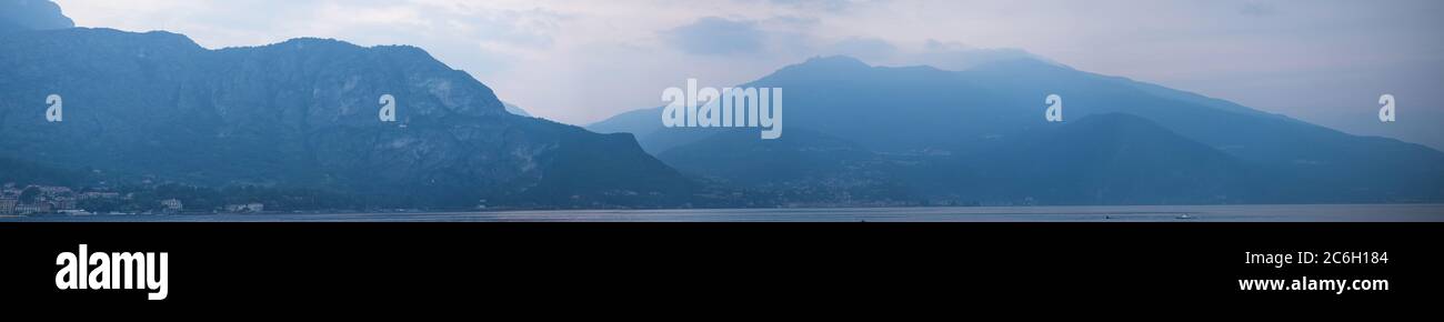 Sunset and Twilights on Lake Como in Italy. Picturesque Alps. Stock Photo