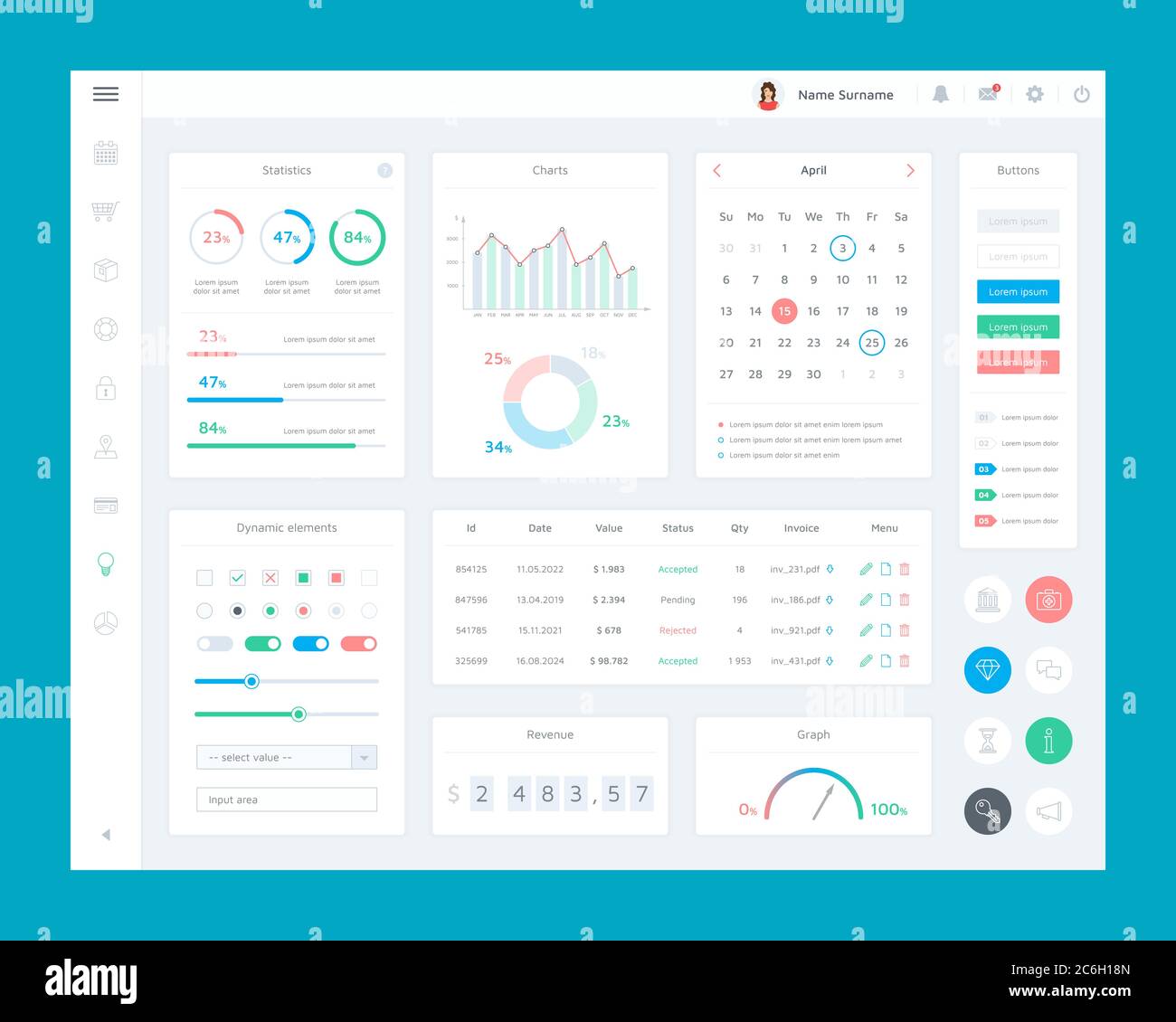 Marketing platform user interface (ui). Flat interface elements set of