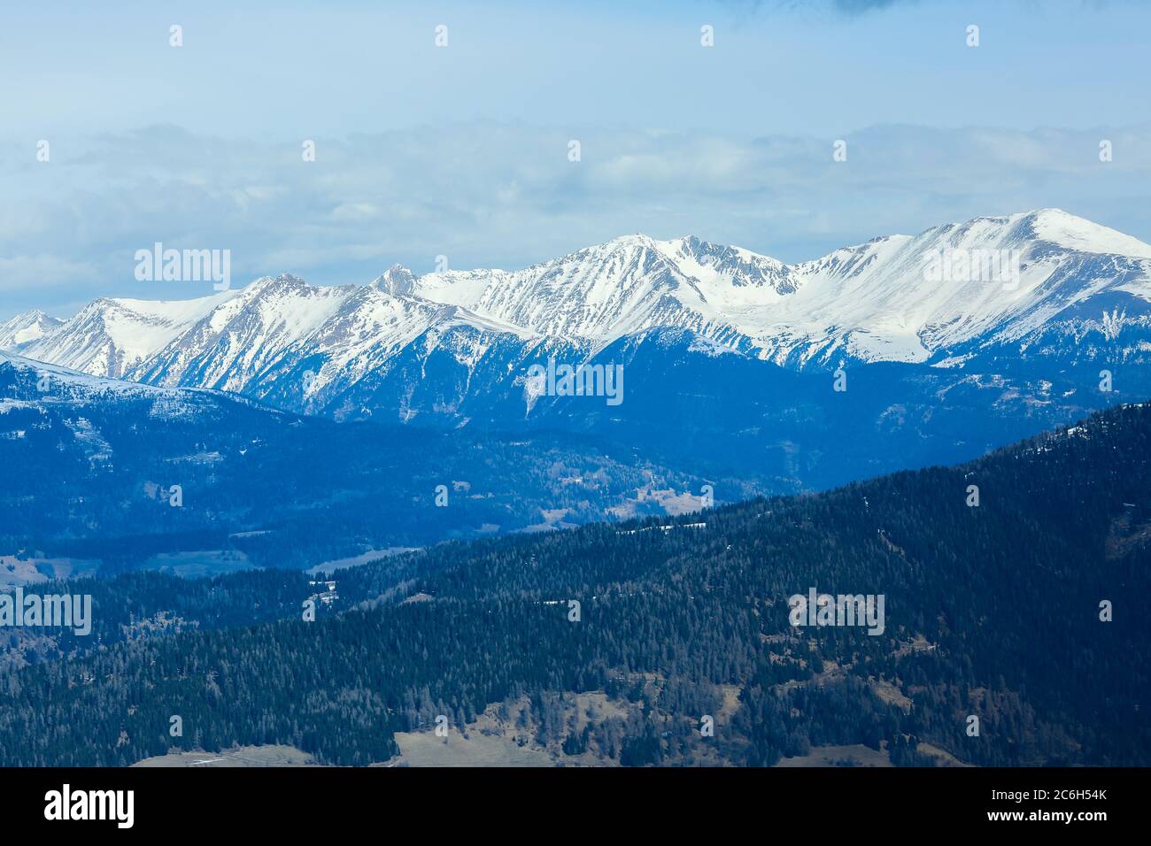 Winter landscape - Panorama of the ski resort. Alps. Austria. Murau. Kreischberg Stock Photo
