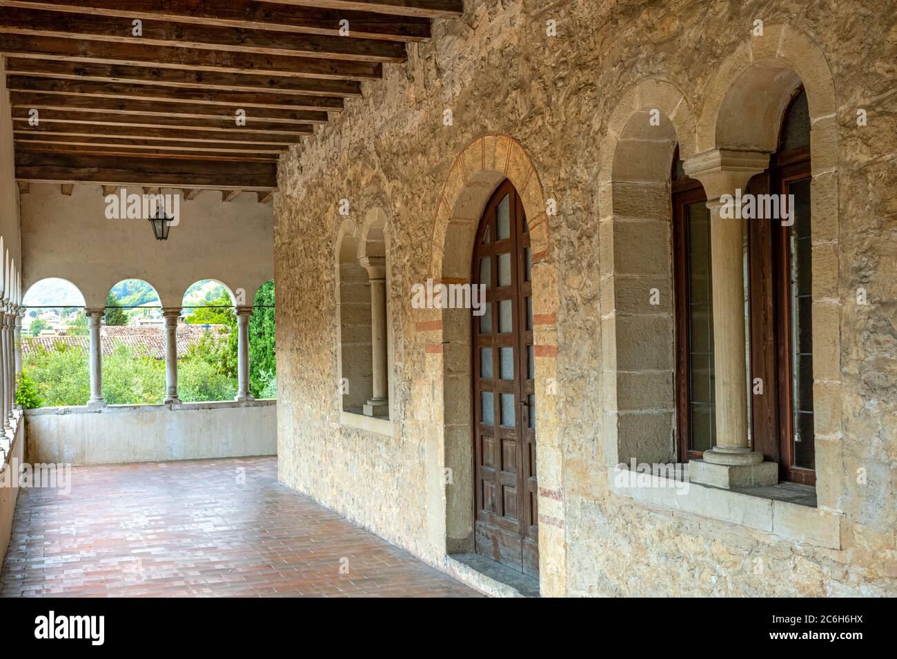 Follina, Italy, the balcony of the Cistercian Abbey of Santa Maria Stock Photo