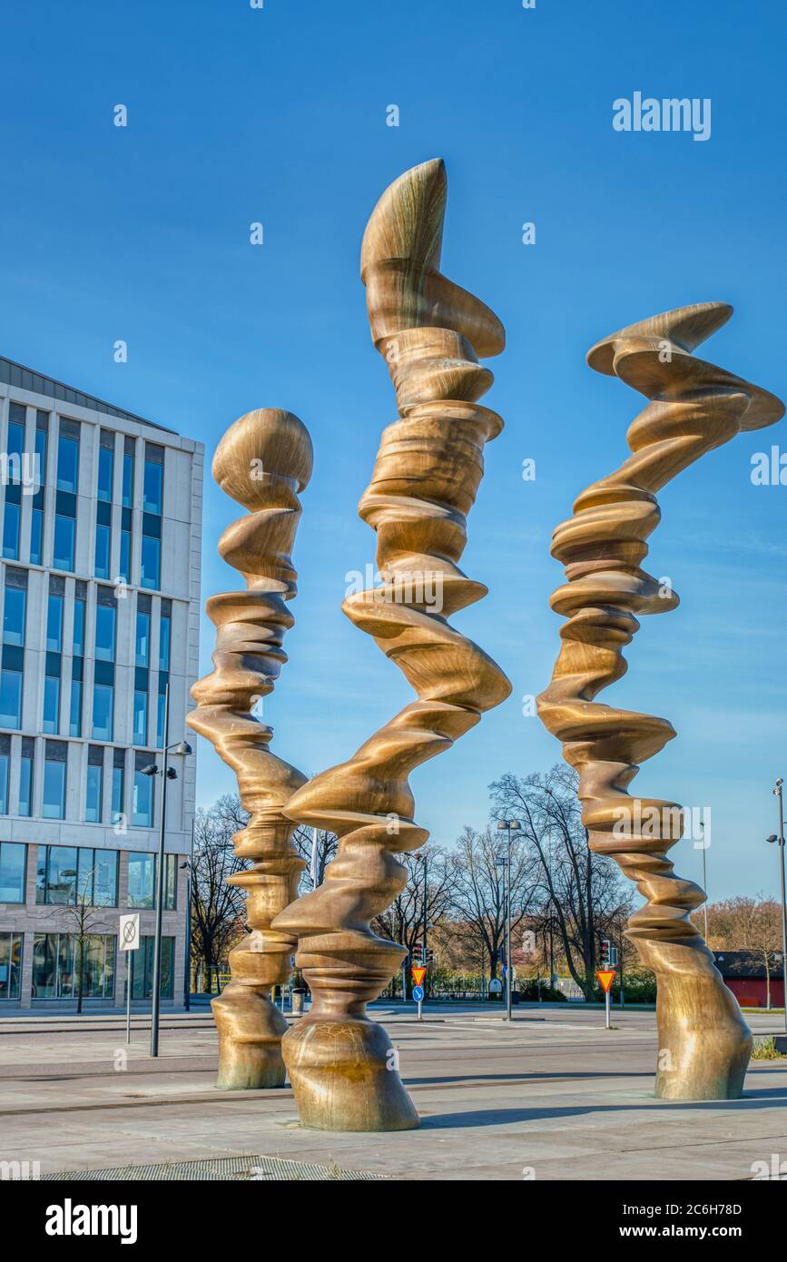 Point of View contemporary sculpture by the British sculptor Tony Cragg. Modern artwork decorating the city square of Johannesgatan in Malmo downtown Stock Photo
