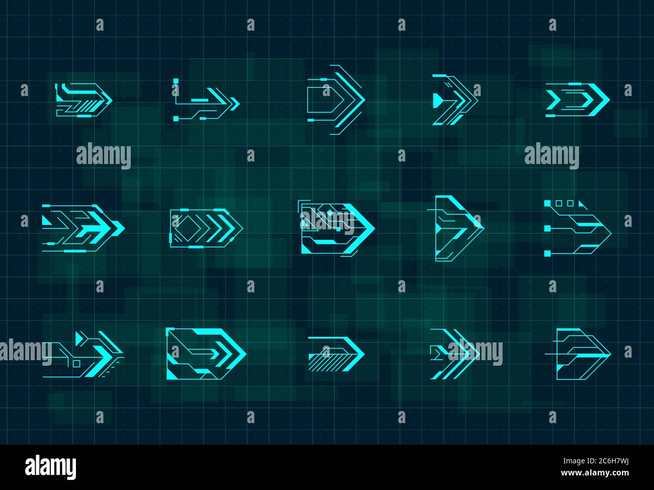 Set Of Futuristic Hud Blue Arrows Cyberpunk Arrows Design For Flyer Banner Cover Card Web And For Game Ui Design Digital Hi Tech Style Pointers Stock Vector Image Art Alamy