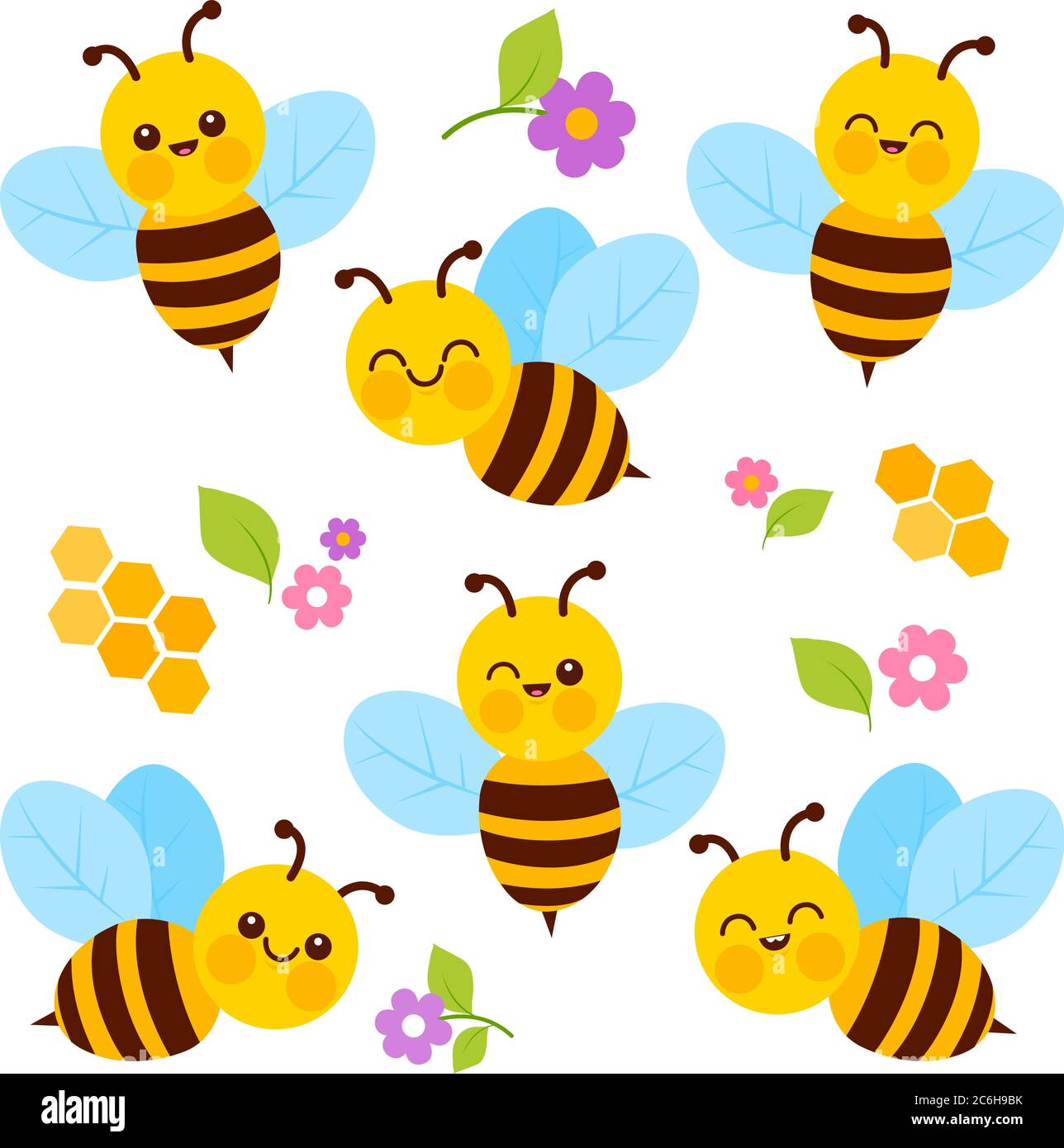 Cute bees collection. Vector illustration Stock Vector