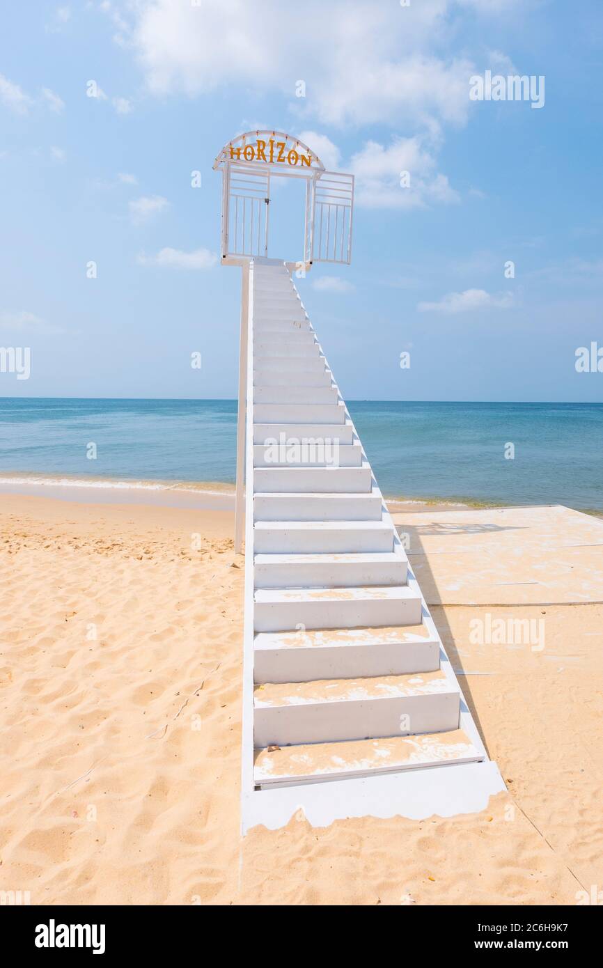 Look-out tower, gate to nowhere,  Long Beach, Duong Dong, Phu Quoc island, Vietnam, Asia Stock Photo