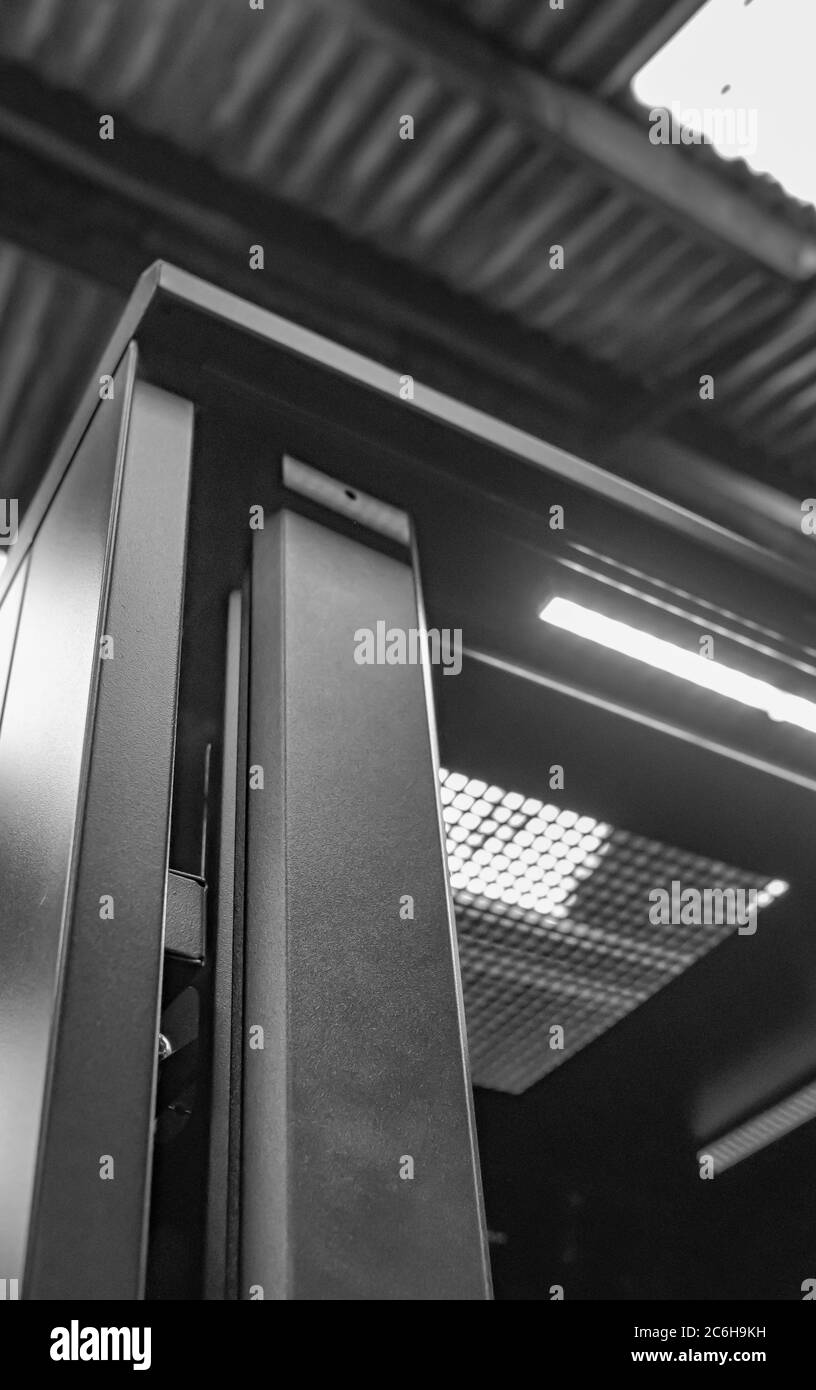 Abstract view of a new technology data centre server racking system. Stock Photo