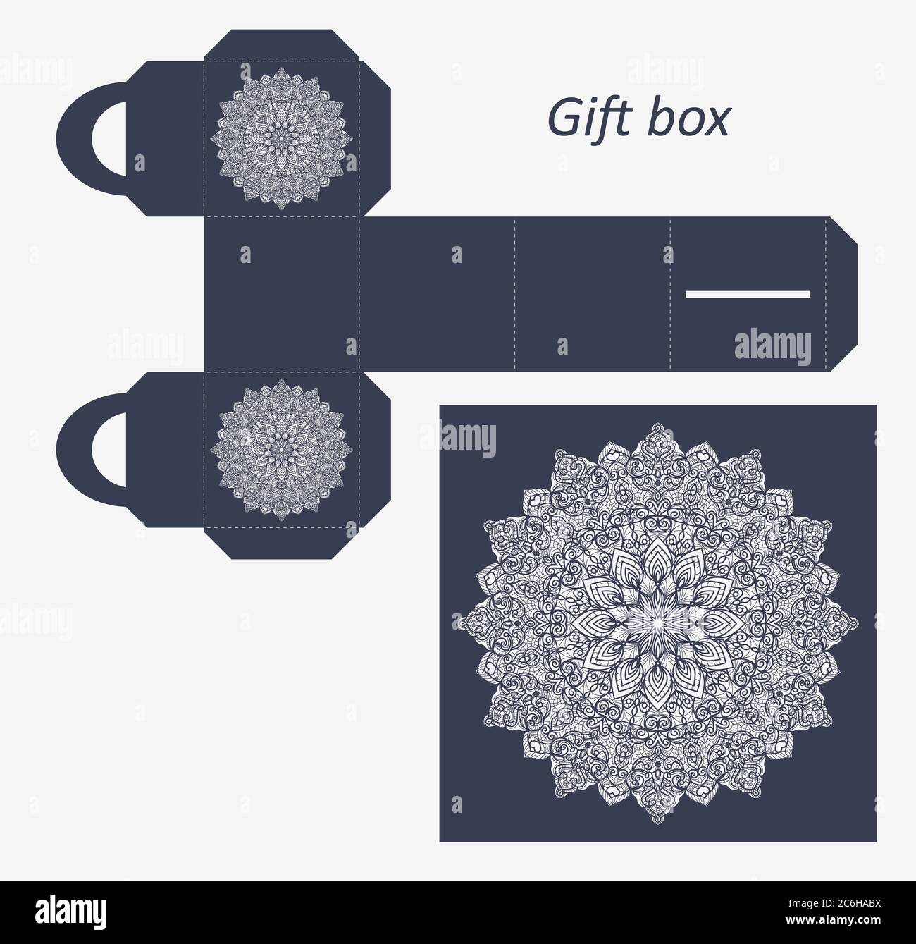 Openwork gift paper box with a handle.Greeting packaging with lace pattern.  Template presents packing, Pattern suitable for laser, plotter cutting  Stock Vector Image & Art - Alamy
