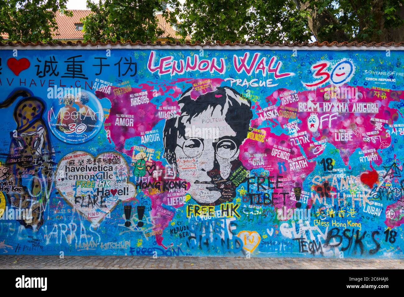 Lennonova Zed', John Lennon wall, summer 2020, Mala Strana, Prague, Czech Republic Stock Photo