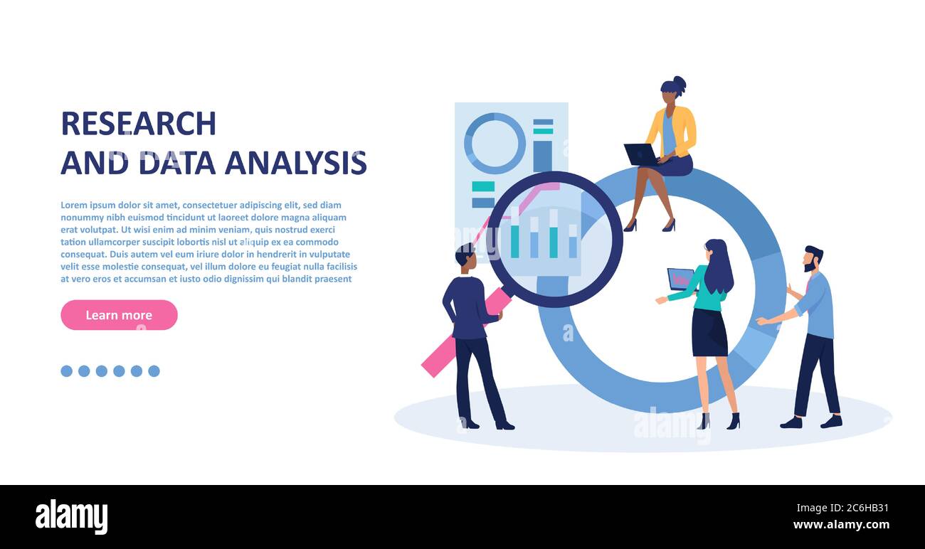 Research and data analysis concept. Vector of a business team analyzing financial report Stock Vector