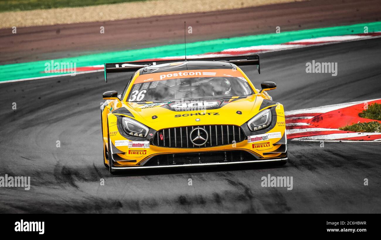 Oschersleben, Germany, April 26, 2019: racing driver Aidan Read driving a Mercedes-AMG during a GT MASTER car race at Motorsport Arena in Germany. Stock Photo