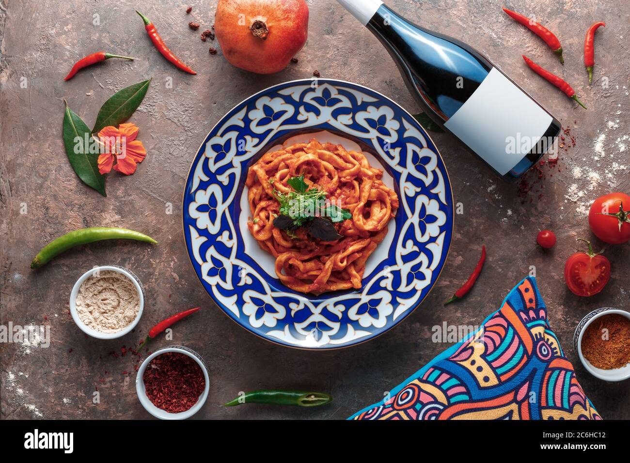 The oriental cuisine. Restaurant uzbek pilaf or lamb pilaf, lagman