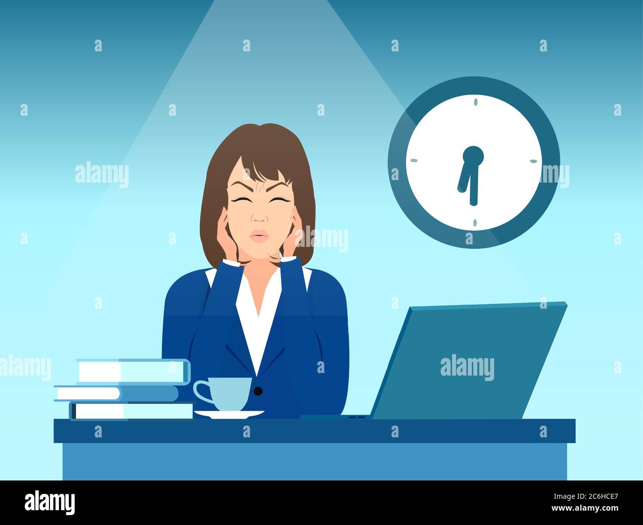 Vector of a stressed businesswoman sitting in her office Stock Vector