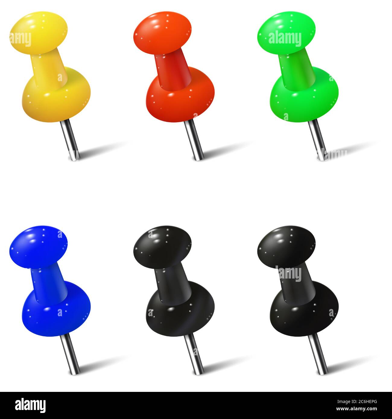 Set of realistic push pins in different colors. Thumbtacks Stock Vector ...