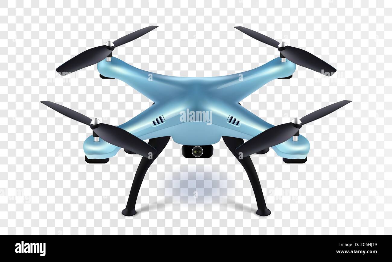 Realistic 3D blue drone quadcopter quadrocopter on transparent background.  Vector eps10 Stock Vector Image & Art - Alamy