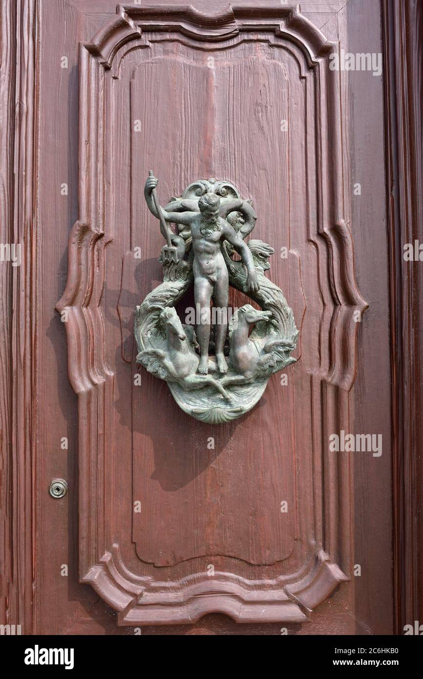 Neptune, Ancient door knob from Venice, Italy Stock Photo Alamy