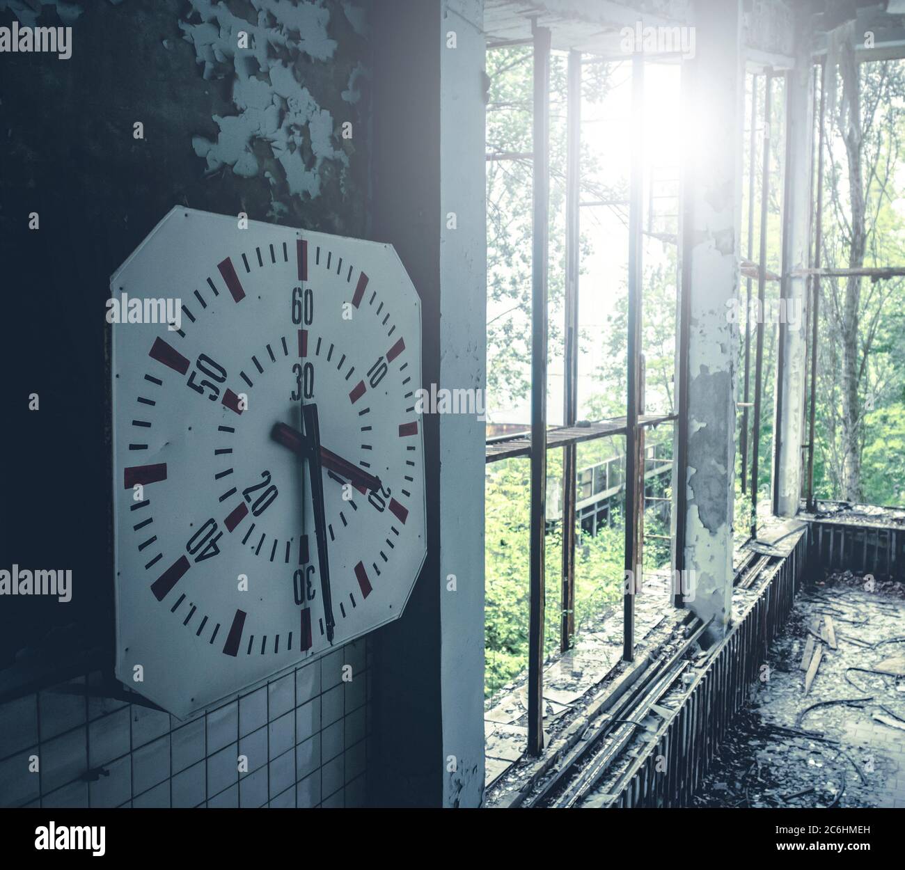 radioactive clock in pool of Pripyat school, Chernobyl Exclusion Zone