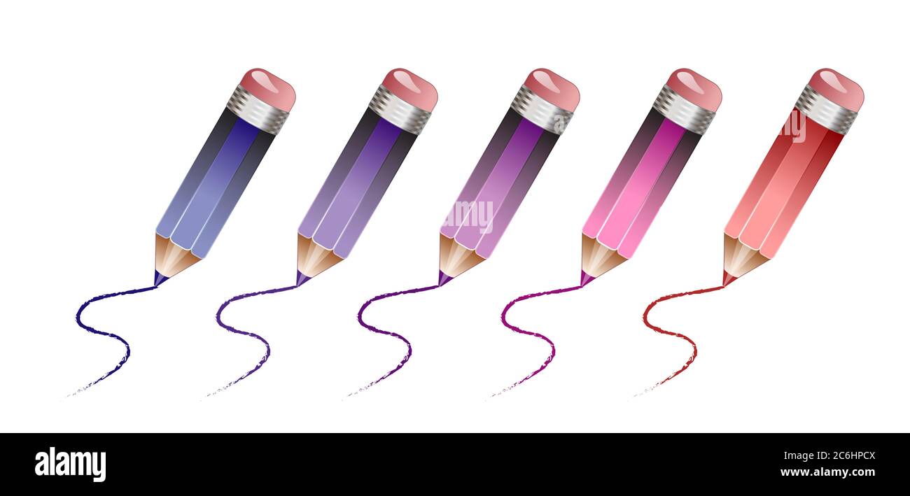 A row of coloured pencils from in shades of blue pink and red. EPS10 vector format Stock Vector