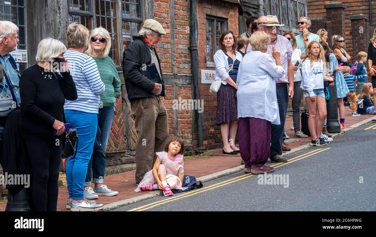 Ditchling Sussex UK 10th July 2020 - Residents line the streets of Ditchling as the funeral procession of Dame Vera Lynn passes by today . Singer Dame Vera Lynn who was known as the Forces Sweetheart died at the age of 103 on June 18th  : Credit Simon Dack / Alamy Live News Stock Photo