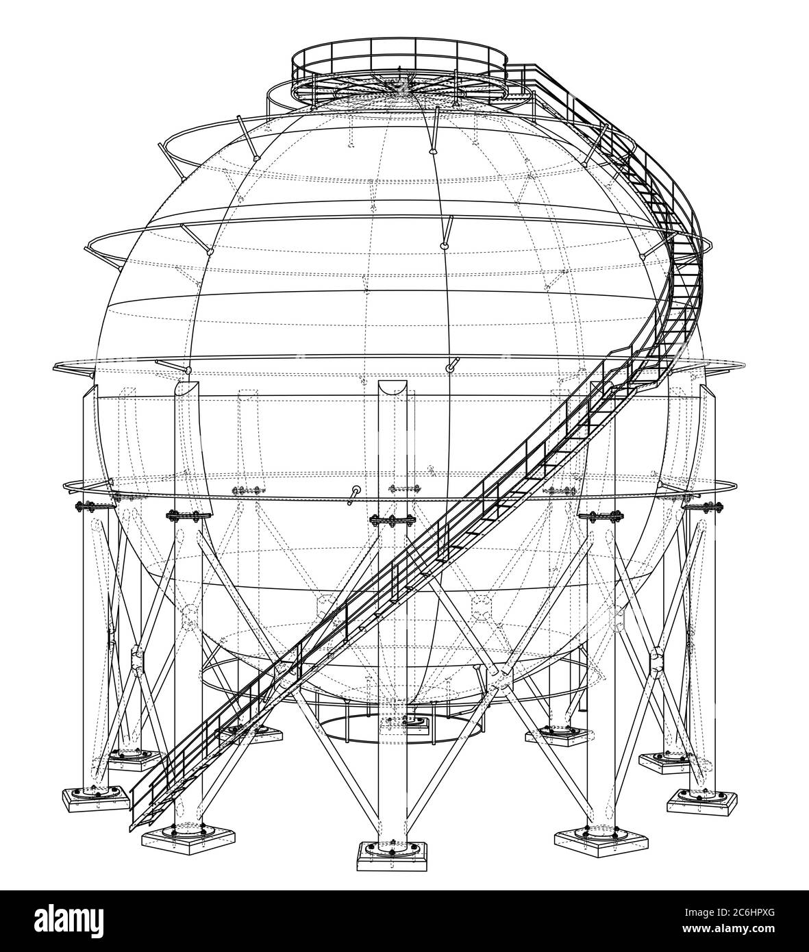 Spherical gas tank outline. 3D illustration Stock Photo