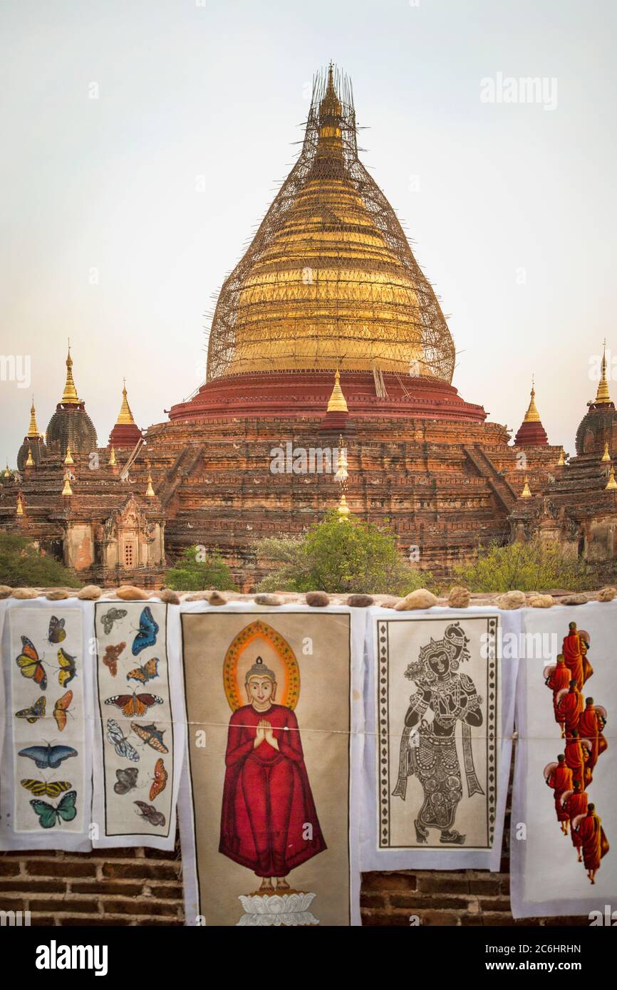 Souvenir Paintings for Sale in Old Bagan, Myanmar Stock Photo