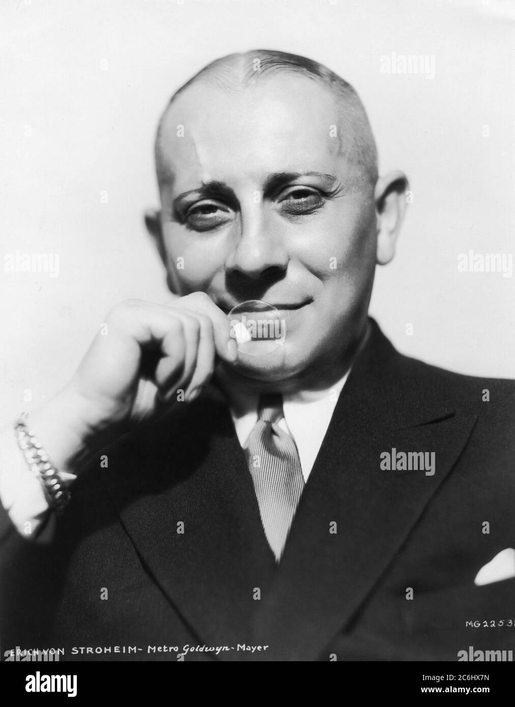 ERICH von STROHEIM 1932 Portrait with Monocle publicity for AS YOU DESIRE ME Metro Goldwyn Mayer Stock Photo
