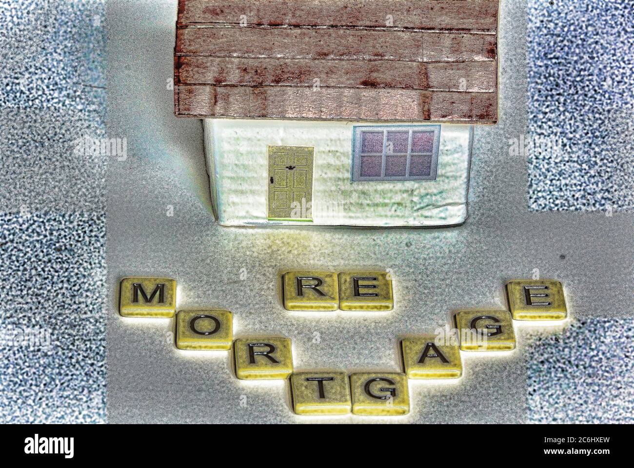 Financial concept image. Cost of  Covid 19 to economy and savings. need to re-mortgage, take money out of property to survive.  Words, 'Re, Mortgage', Stock Photo